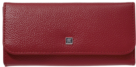 Frontalansicht eines ZWILLING Classic Sets 5tlg. in rot mit den meistgenutzten Pflegeinstrumenten aus rostfreiem Edelstahl.