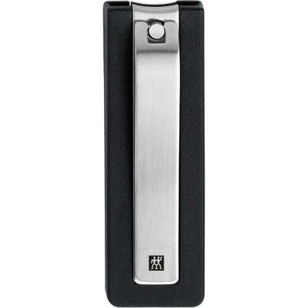 ZWILLING Premium Nagelknipser aus rostfreiem Edelstahl mit leicht gebogener Schneide und schwarzem Nagelfang.