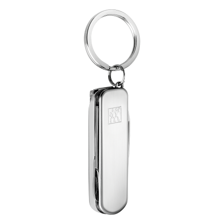Geschlossenes ZWILLING Classic Nagelpflege Multi-Tool in Taschenmesser-Optim mit Nagelknipser, Nagelfeile, Schere und Taschenmesser aus rostfreiem Edelstahl und Schlüsselring.