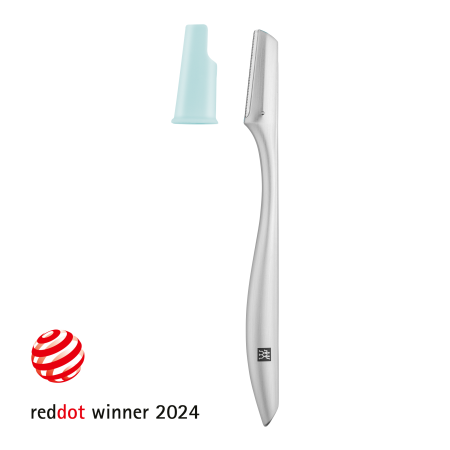 ZWILLING Premium Gesichtshaar-Rasierer aus rostfreiem Edelstahl mit auswechselbaren Edelstahl-Klingen und Präzisionskappe.