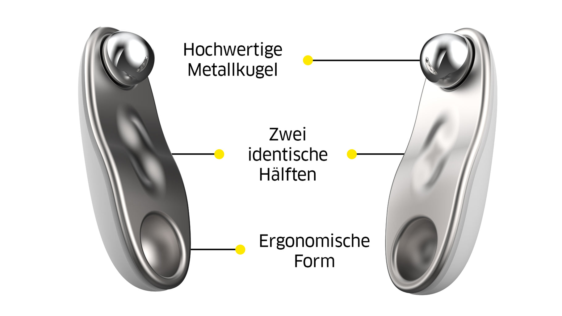Nahaufnahme des Cooling Rollers mit zwei identischen Hälften, hochwertigen Metallkugeln und ergonomischer Form.
