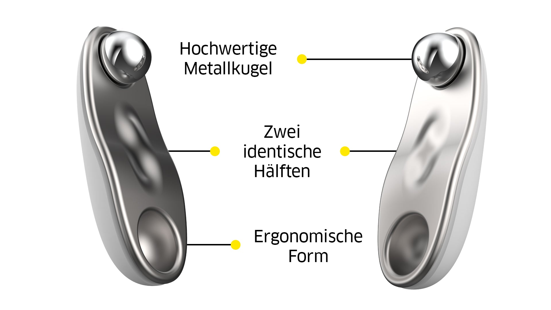 Nahaufnahme des Cooling Rollers mit zwei identischen Hälften, hochwertigen Metallkugeln und ergonomischer Form.