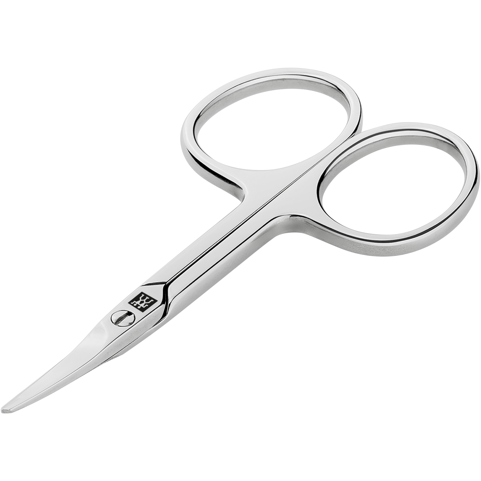 Queransicht einer geschlossenen ZWILLING Classic Baby-Nagelschere aus rostfreiem Edelstahl mit leicht gebogener Schneide und abgerundeter Spitze.