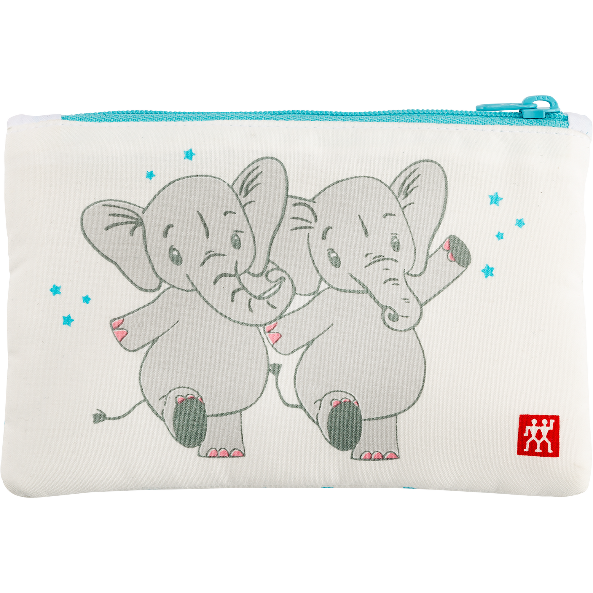 Frontalansicht eines geschlossenen ZWILLING Premium Baby und Kinder Maniküre Sets 3tlg. In weiß mit verspieltem Motiv.