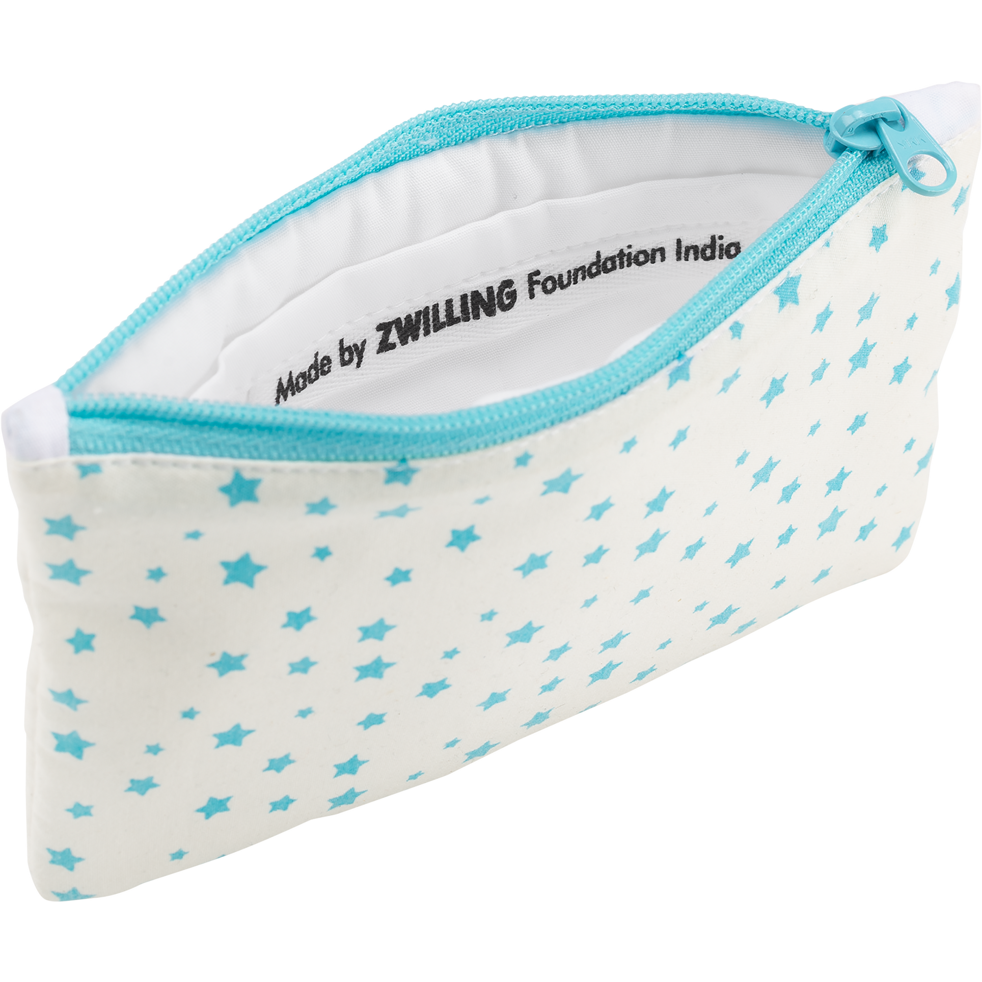 Seitenansicht eines geöffneten ZWILLING Premium Baby und Kinder Maniküre Sets 3tlg. In weiß mit verspieltem Motiv.