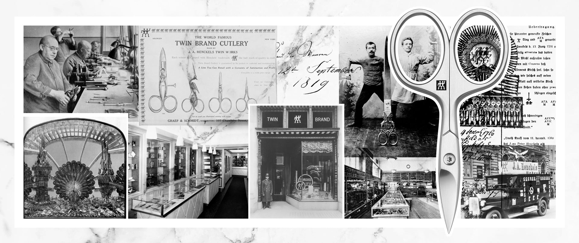 Zwilling Beauty Twin Brand since 1731 historical collage.
