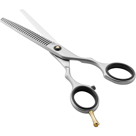 Queransicht einer geöffneten ZWILLING Premium Effilierschere aus rostfreiem Edelstahl mit hochwertiger Verzahnung für einfaches Ausdünnen.
