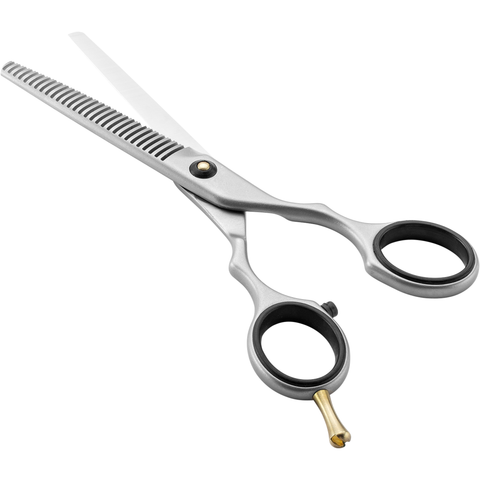 Queransicht einer geöffneten ZWILLING Premium Effilierschere aus rostfreiem Edelstahl mit hochwertiger Verzahnung für einfaches Ausdünnen.