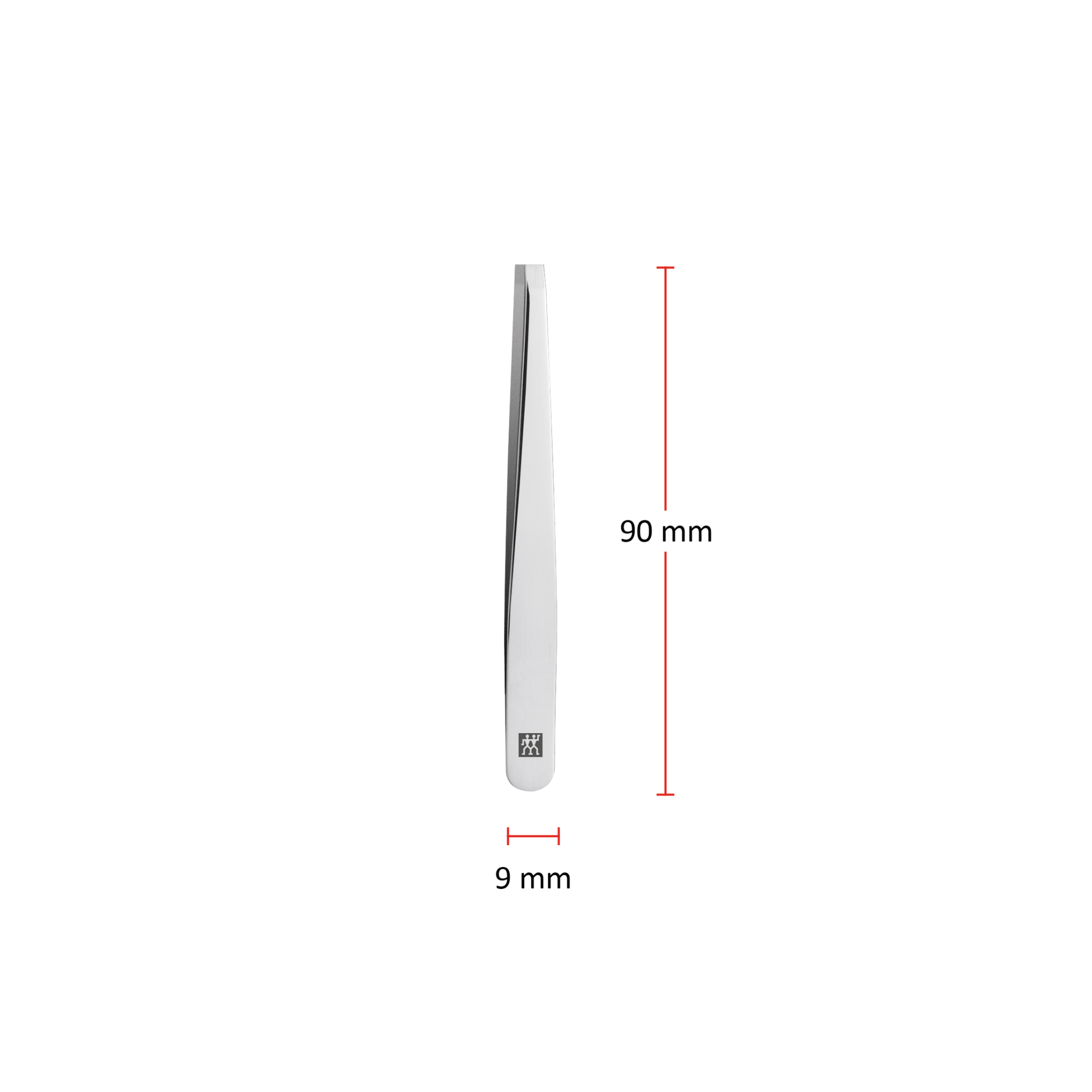 Größenangaben einer ZWILLING Classic geraden Pinzette. Gesamtlänge beträgt 90mm.