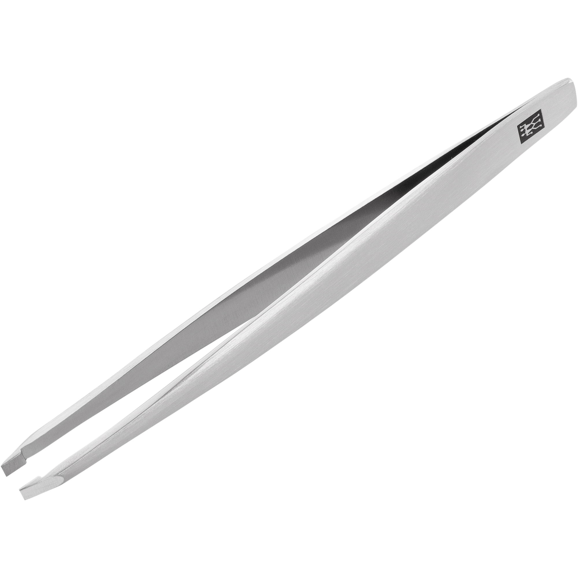 Queransicht der ZWILLING Premium gerade Pinzette aus rostfreiem Edelstahl mit handgeschliffenen, angerauten Spitzen mit großer Zupffläche.