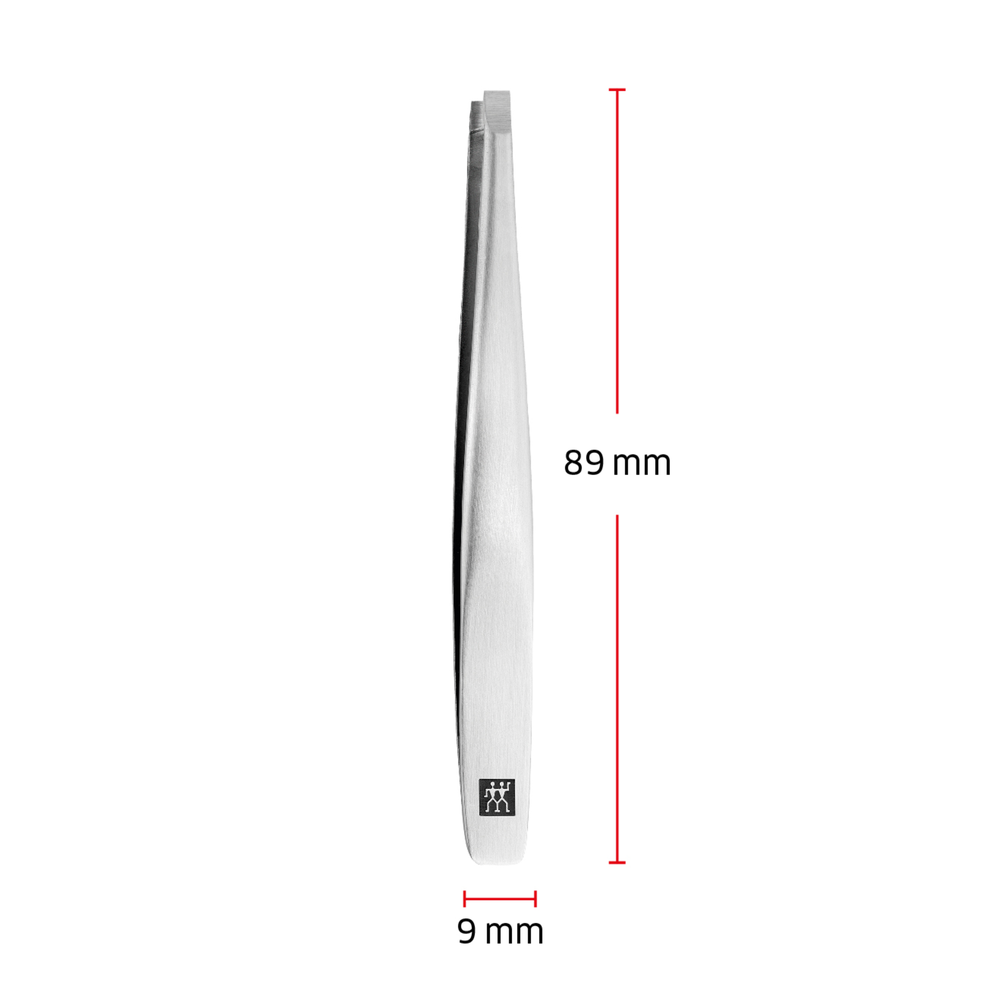 Größenangaben einer ZWILLING Premium geraden Pinzette. Gesamtlänge beträgt 89mm.