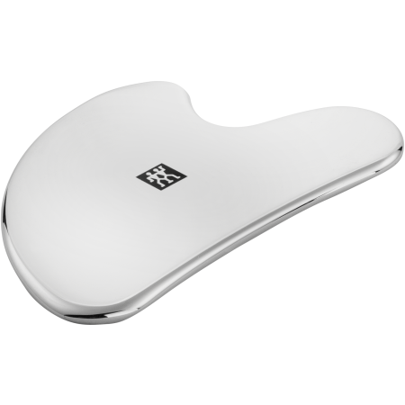 Queransicht eines ZWILLING Premium Edelstahl-Gesichtsmassagers für wohltuende Gua-Sha-Behandlungen.