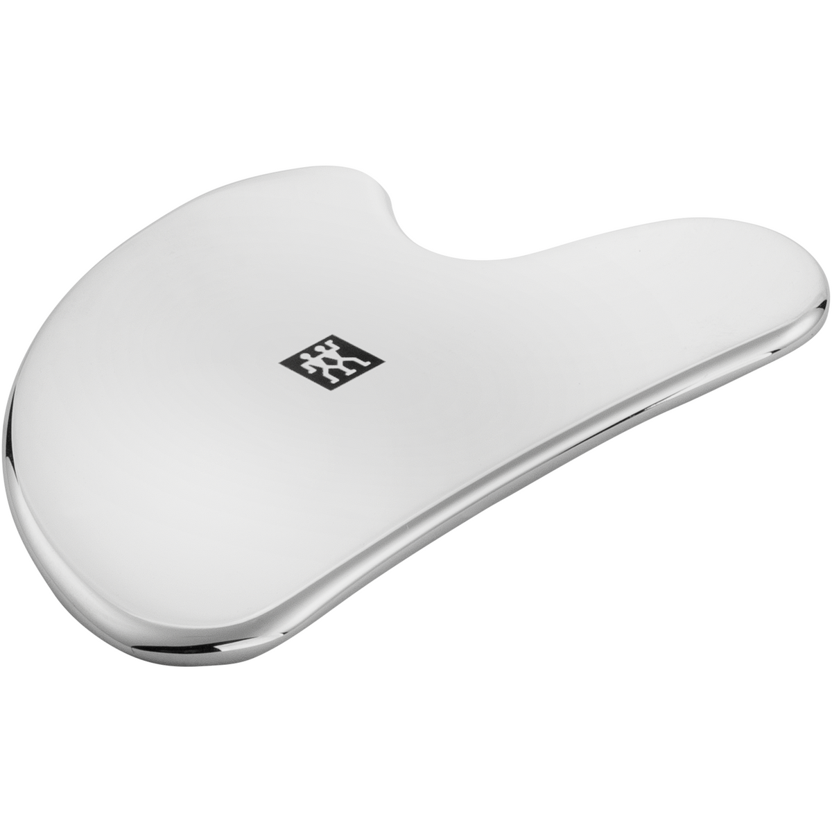 Queransicht eines ZWILLING Premium Edelstahl-Gesichtsmassagers für wohltuende Gua-Sha-Behandlungen.