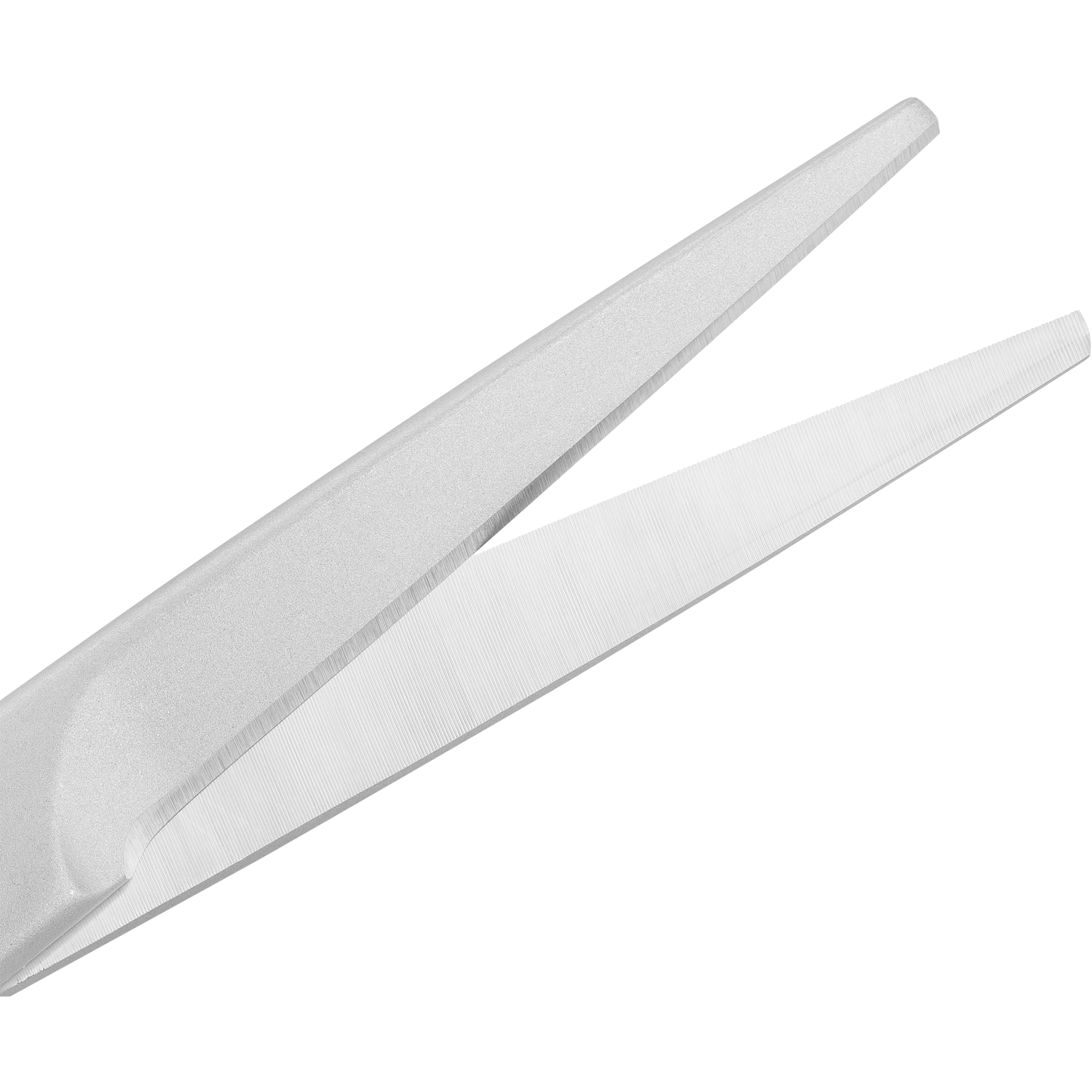 Nahaufnahme der geöffneten ZWILLING Premium Haarschee aus rostfreiem Edelstahl mit Mikrozanhnung.
