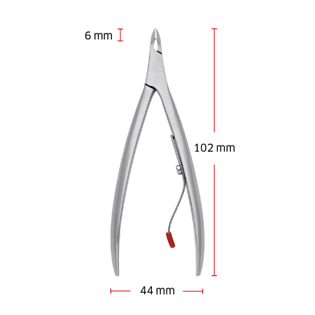 Größenangaben einer ZWILLING Premium Nagelhautzange. Gesamtlänge beträgt 102mm.