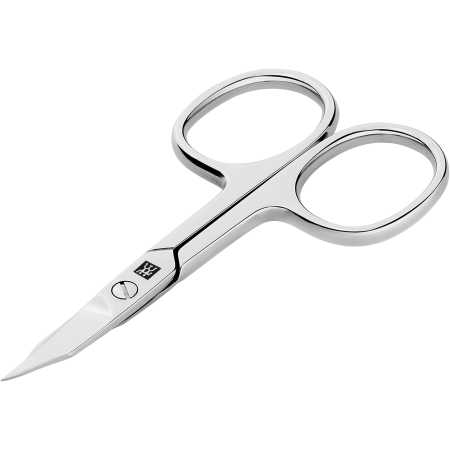 Queransicht einer ZWILLING Classic Nagel- und Hautschere aus rostfreiem Edelstahl mit gepogener Schneide und pointierter Spitze für die Anwendung an der Nagelhaut.