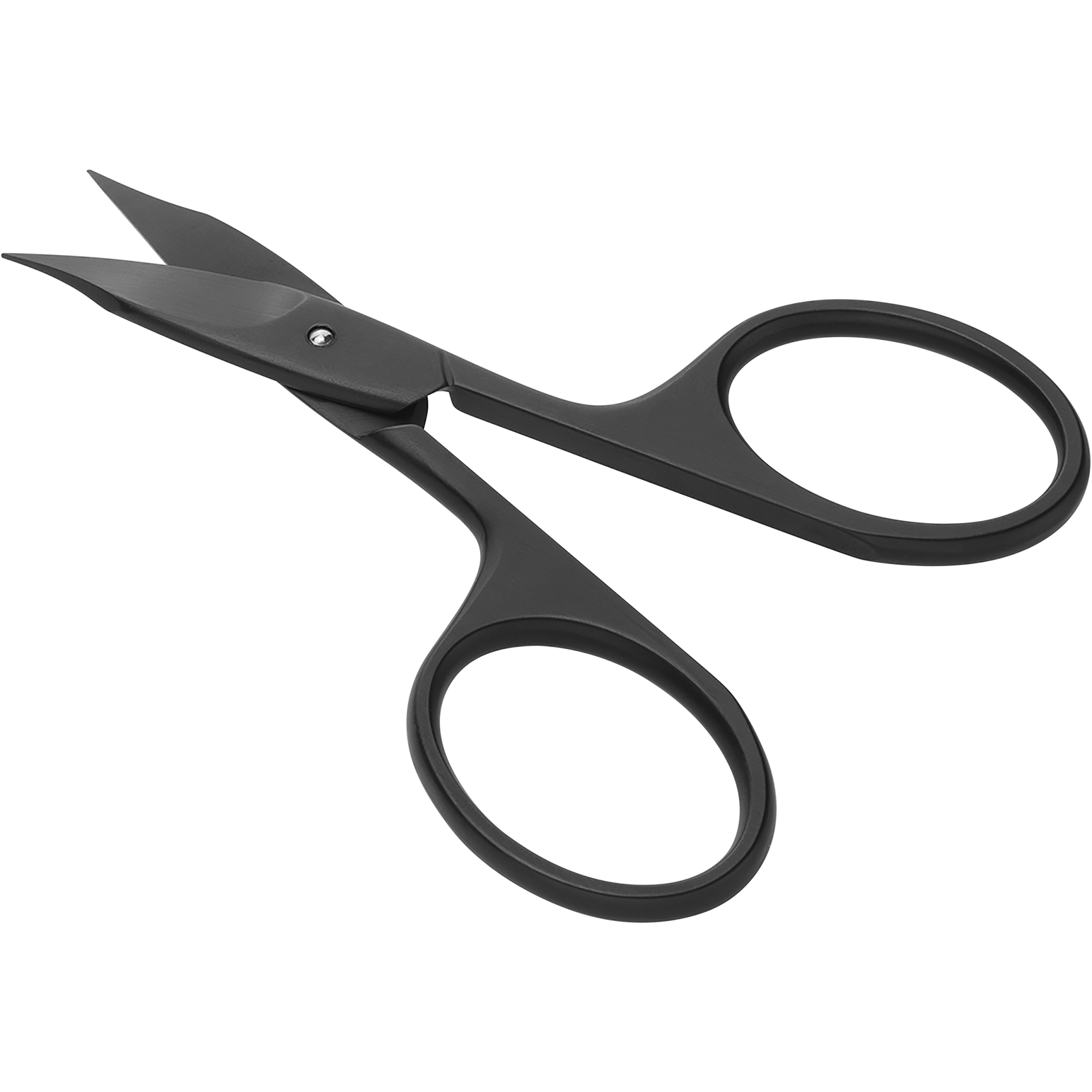 Rückansicht einer ZWILLING Premium Nagel- und Nagelhautschere in Schwarz mit gebogener Schneide und feiner Spitze.