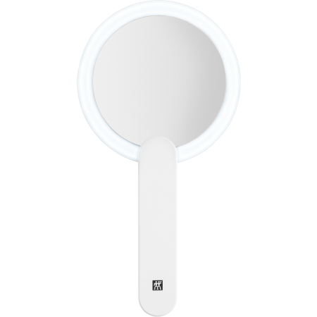 ZWILLING Premium LED-Kosmetikspiegel in Weiß mit 10-fach Vergrößerung und multifunktionalem Griff.