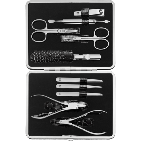 Maniküre Pediküre Set 10tlg, Leder, schwarz