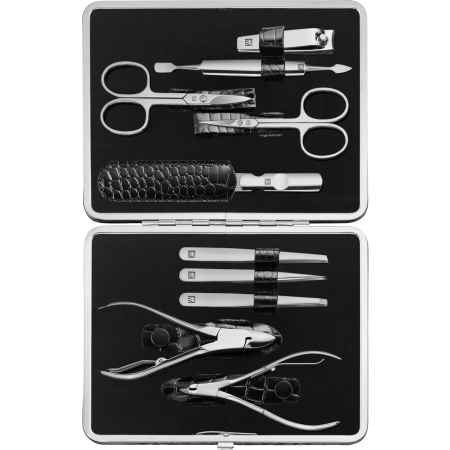 Maniküre Pediküre Set 10tlg, Leder, schwarz