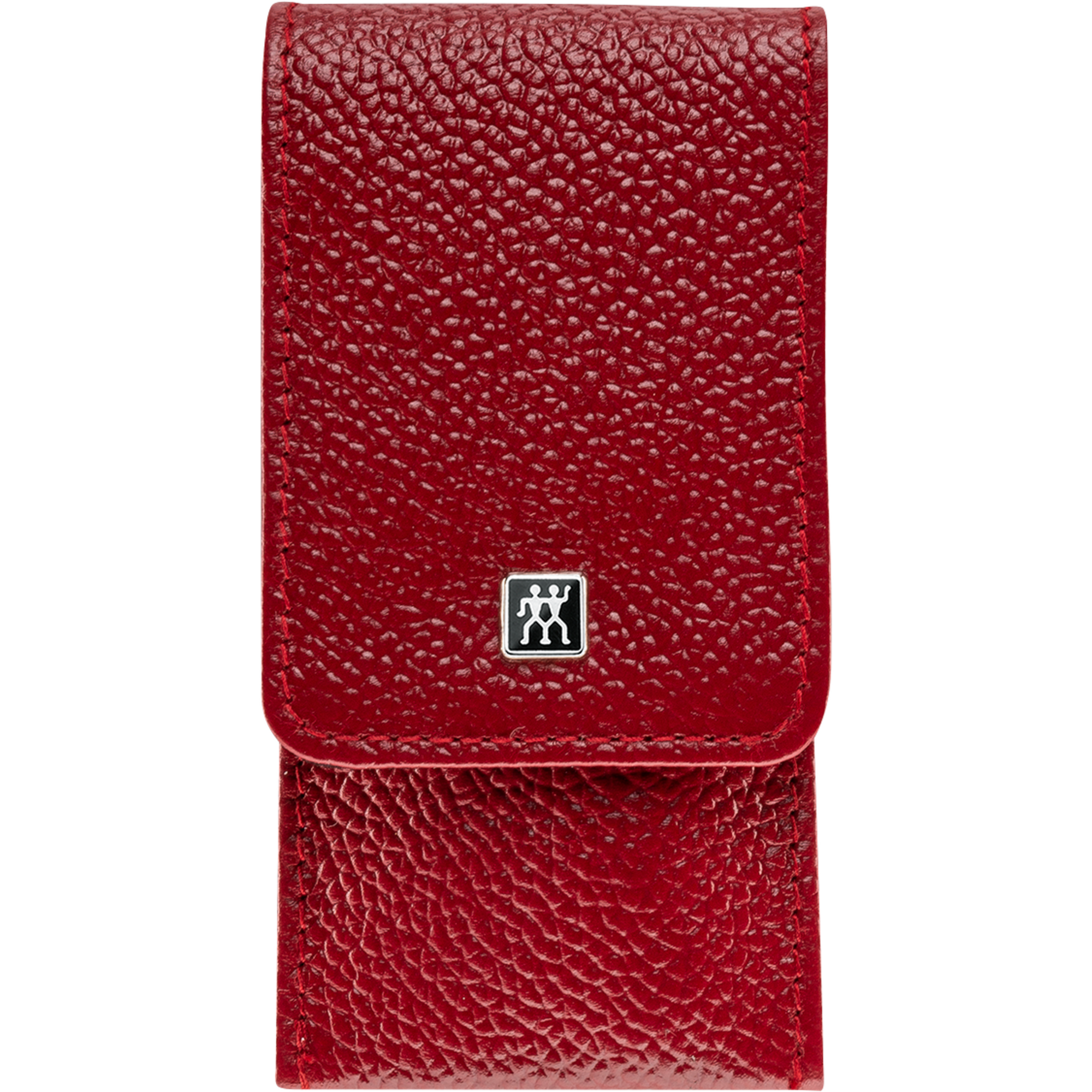 Frontalansicht eines ZWILLING Premium Maniküre Sets 3tlg. in rot mit essentiellen Pflegeinstrumenten.