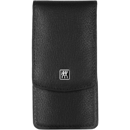 Frontalansicht eines geschlossenen ZWILLING Classic Sets 3tlg. in schwarz mit essentiellen Pflegeinstrumenten aus rostfreiem Edelstahl.