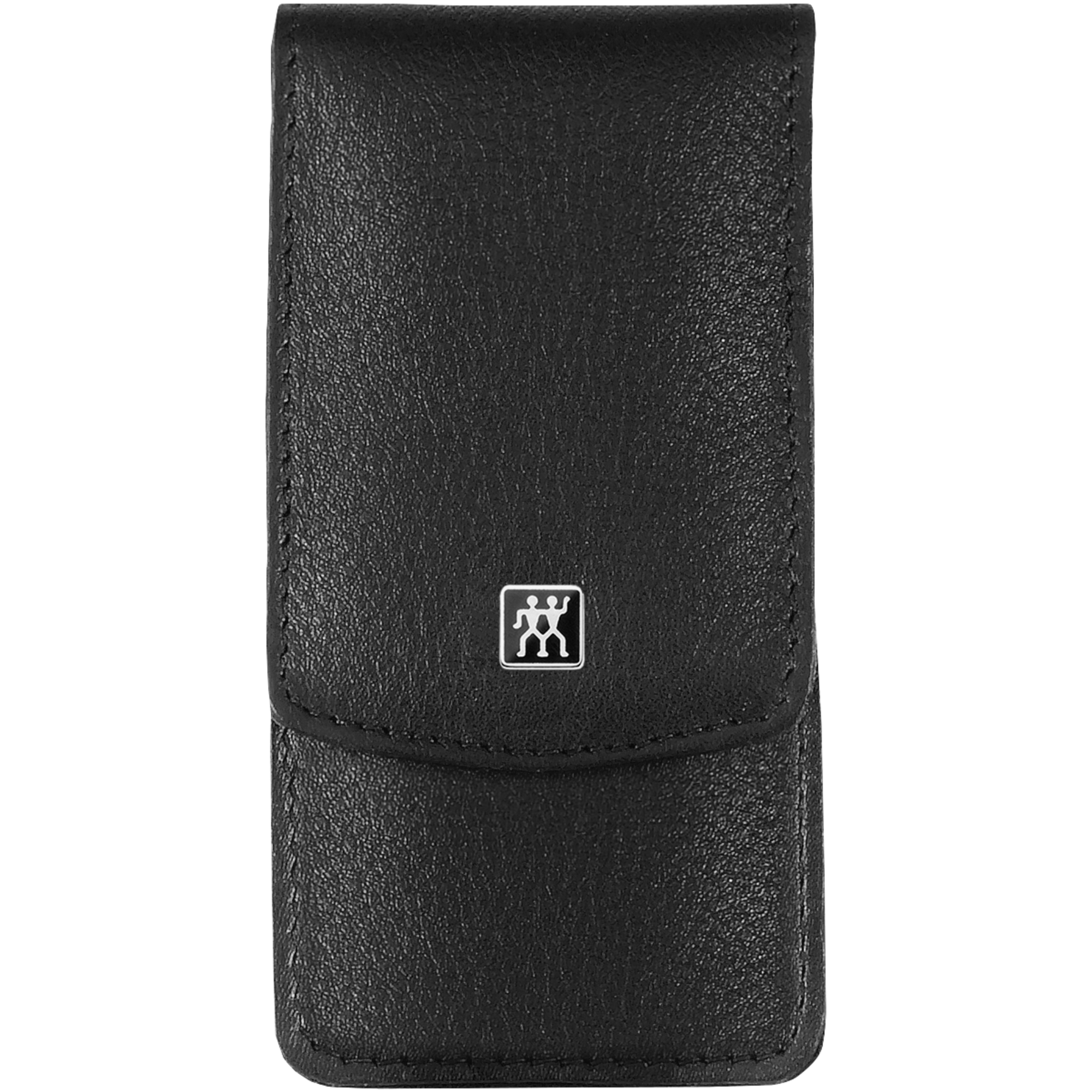 Frontalansicht eines geschlossenen ZWILLING Classic Sets 3tlg. in schwarz mit essentiellen Pflegeinstrumenten aus rostfreiem Edelstahl.