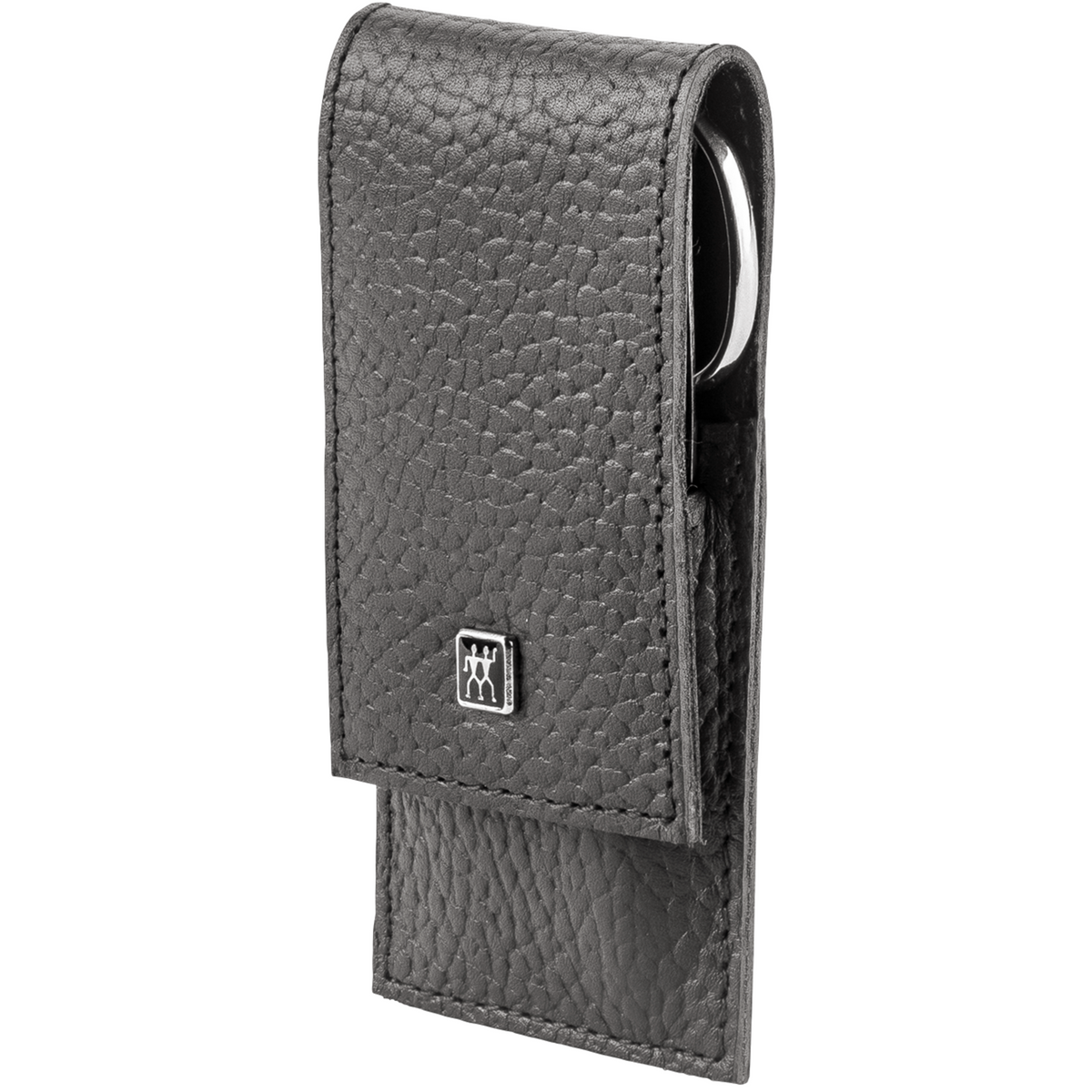 Seitenansicht eines ZWILLING Classic Sets 3tlg. in anthrazit mit Druckknopfverschluss und den essentiellen Pflegeinstrumenten aus rostfreiem Edelstahl.