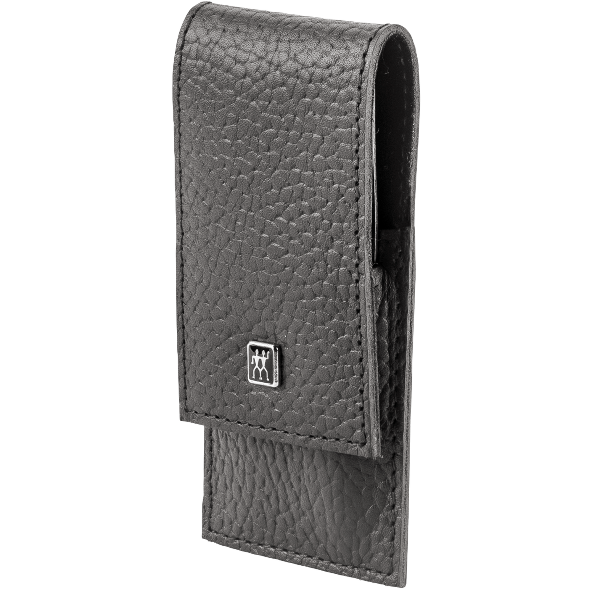 Seitenansicht eines ZWILLING Classic Sets 3tlg. in anthrazit mit Druckknopfverschluss und  essentiellen Pflegeinstrumenten aus rostfreiem Edelstahl.