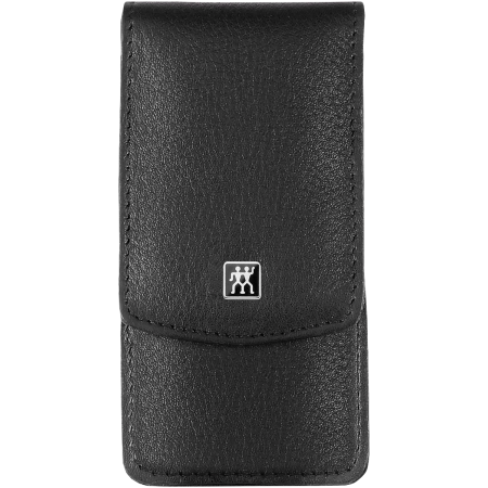 Frontalansicht eines geschlossenen ZWILLING Classic Sets 3tlg. in schwarz mit essentiellen Pflegeinstrumenten aus rostfreiem Edelstahl.