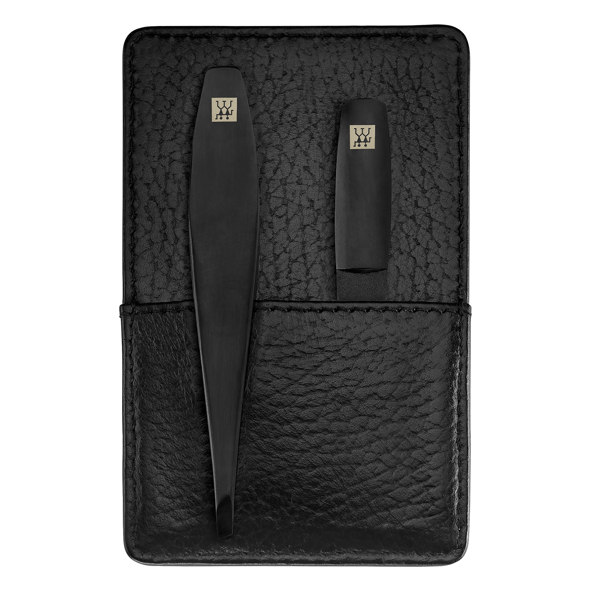 Rückansicht eines ZWILLING Premium Maniküre Sets 3tlg. in Schwarz mit essentiellen Pflegeinstrumenten in matt-schwarz.