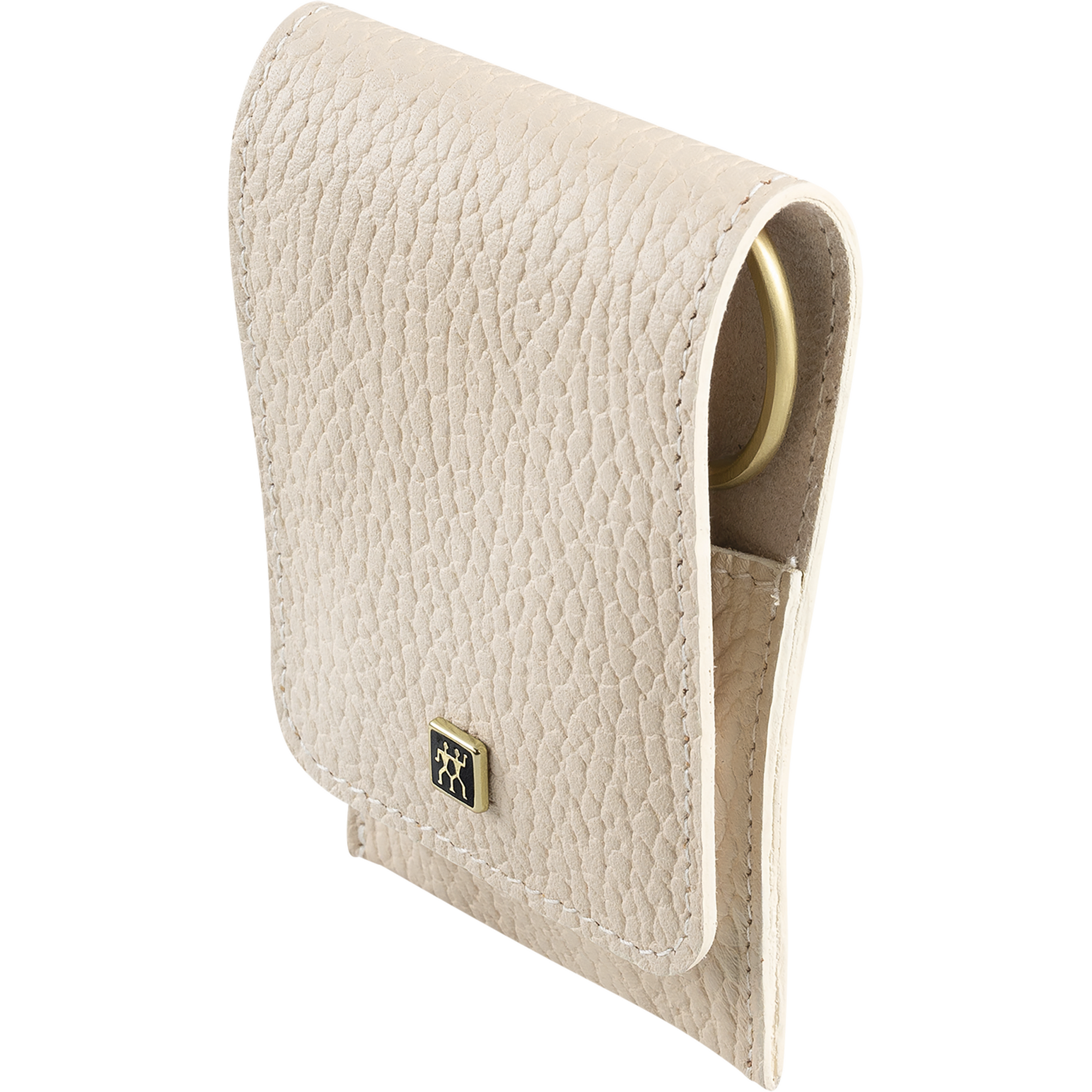 Seitenansicht eines ZWILLING Premium Sets 5tlg. in Beige mit Druckknopfverschluss und den meistgenutzten Pflegeinstrumenten in gold.