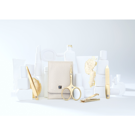 Maniküre Set 4tlg. mit Kompakt-Nagelknipser, Leder, beige