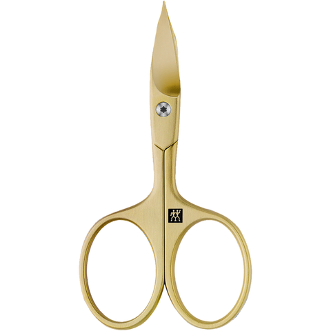 ZWILLING Premium Nagel- und Nagelhautschere in Gold mit leicht gebogener Schneide und feiner Spitze.
