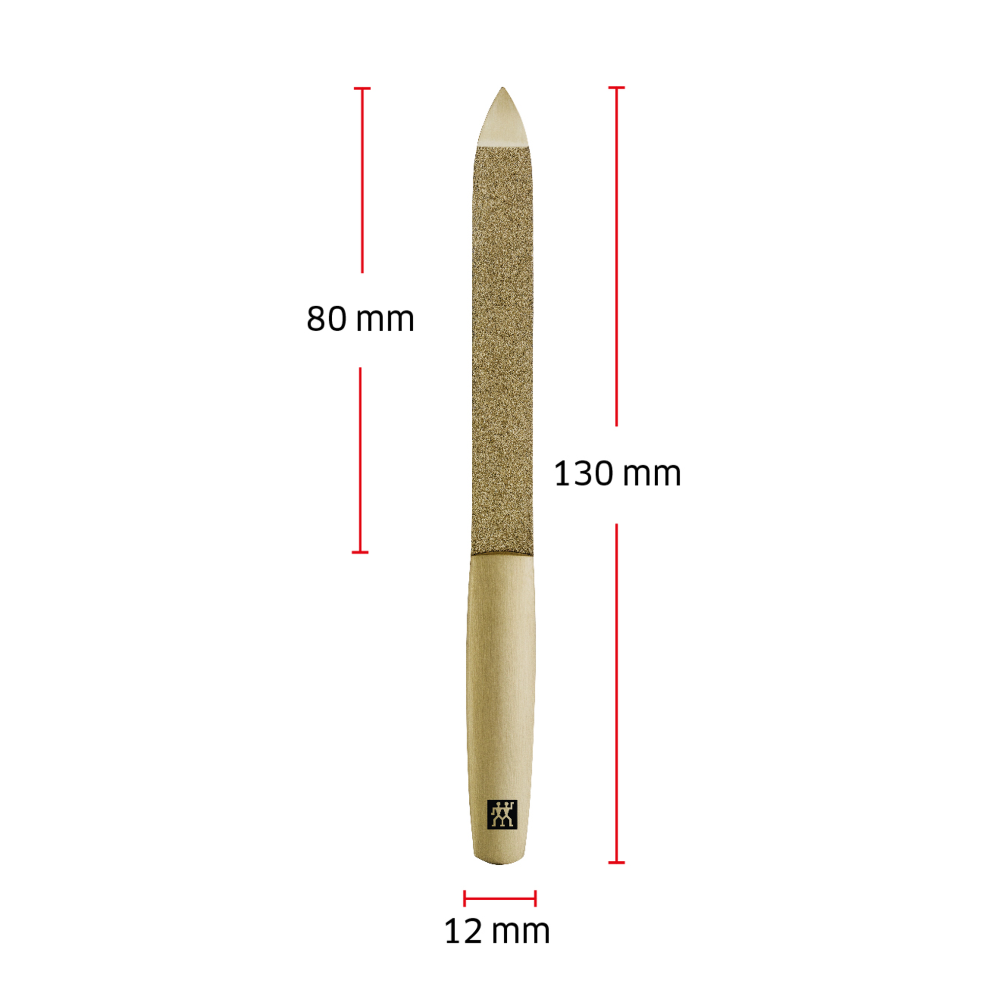 Größenangaben einer ZWILLING Premium Saphir-Nagelfeile. Gesamtlänge beträgt 130mm.