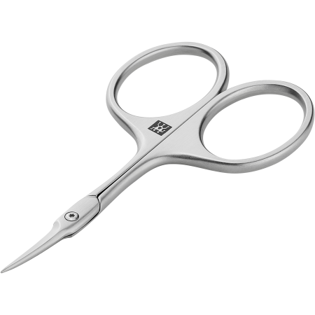 Queransicht einer ZWILLING Premium Nagelhautschere in rostfreiem Edelstahl mit verlängerter, zusätzlich angeschliffener Turmspitze für präzisen Schnitt.