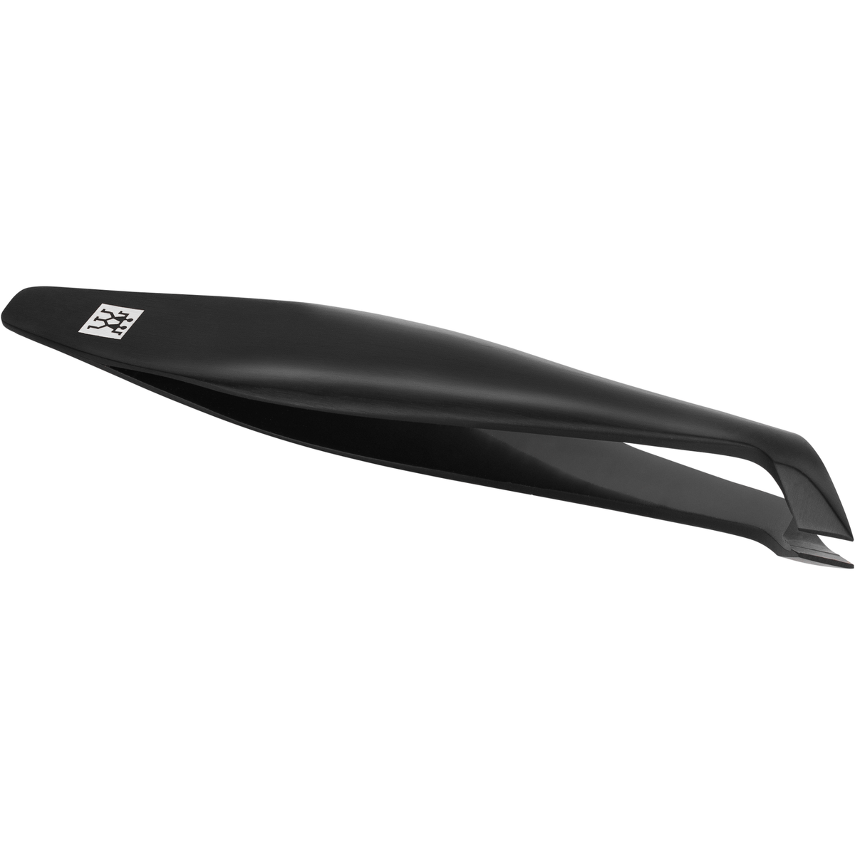 Queransicht eines ZWILLING Premium Nagelhautschneiders in Schwarz aus rostfreiem Edelstahl mit scharfen, abgewinkelten Schneiden.