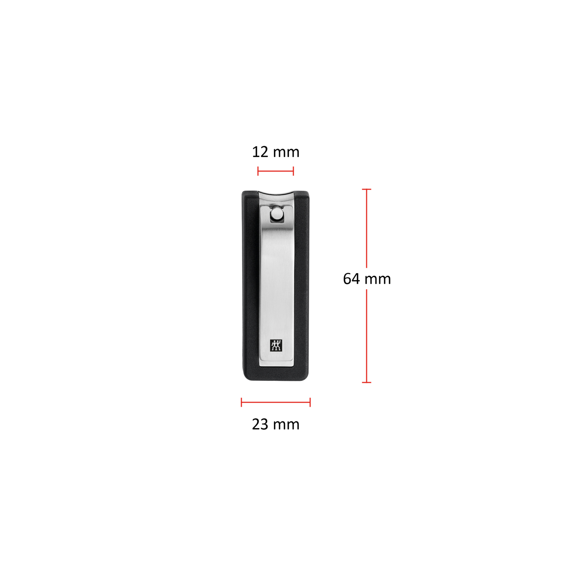 Größenangaben eines ZWILLING Premium Nagelknipsers. Gesamtlänge beträgt 64mm.