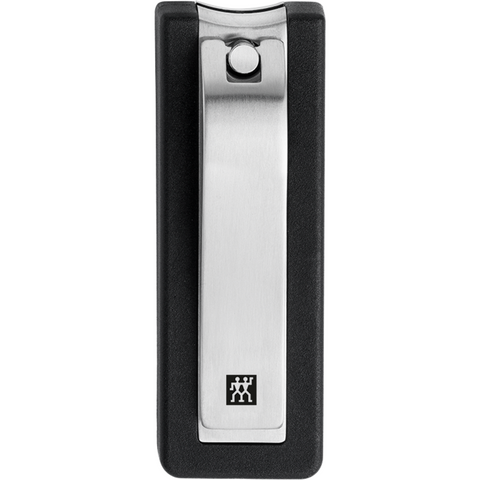 ZWILLING Premium Nagelknipser aus rostfreiem Edelstahl mit leicht gebogener Schneide und schwarzem Nagelfang.