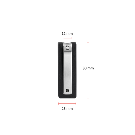 Größenangaben eines ZWILLING Premium Nagelknipsers. Gesamtlänge beträgt 64mm.