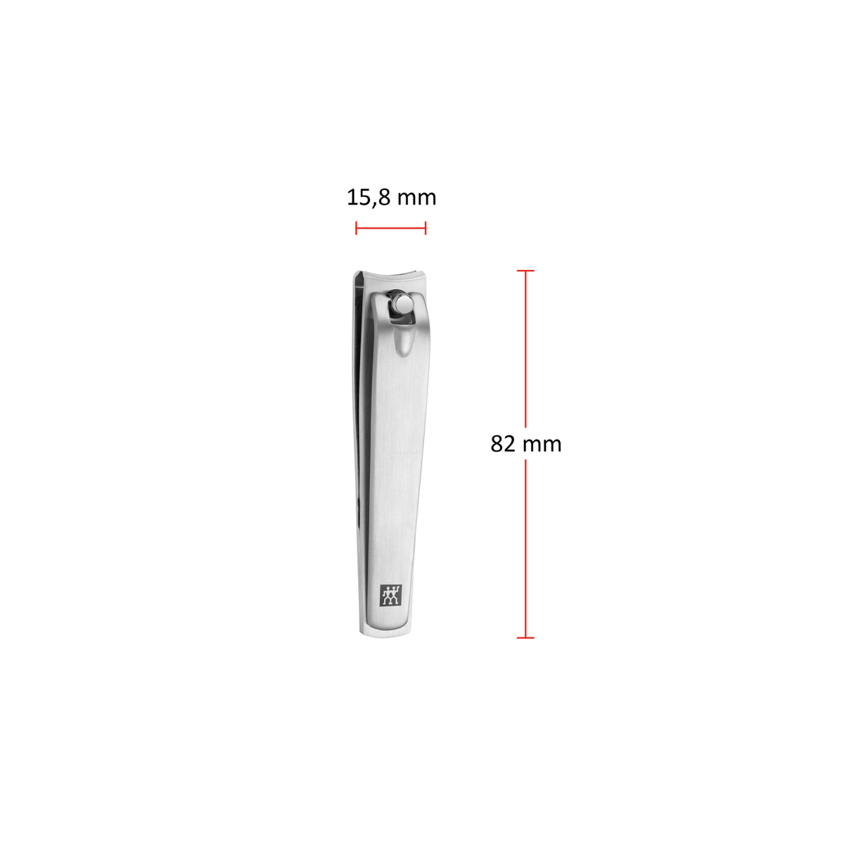 Größenangaben eines ZWILLING Premium Nagelknipsers. Gesamtlänge beträgt 82mm.