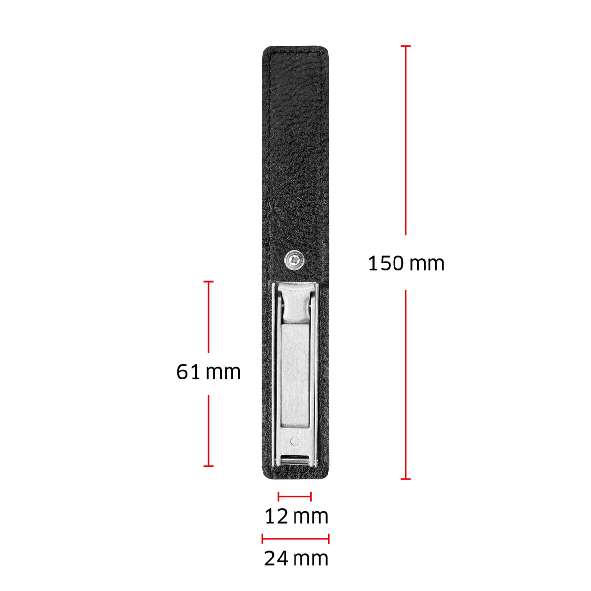 Größenangaben eines ZWILLING Premium Nagelknipsers. Gesamtlänge beträgt 150mm.