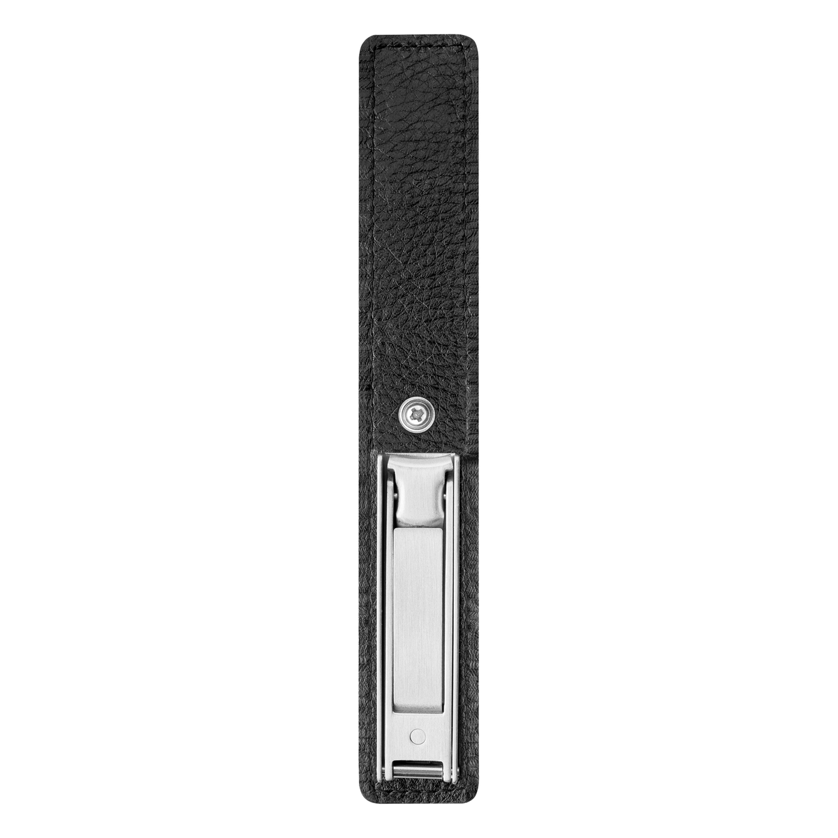 Längst Ansicht eines geschlossenen ZWILLING Premium Nagelknipsers mit Schlüsselanhänger aus rostfreiem Edelstahl mit gebogener Schneide.
