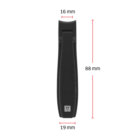 Größenangaben eines ZWILLING Premium Nagelknipsers. Gesamtlänge beträgt 88mm.
