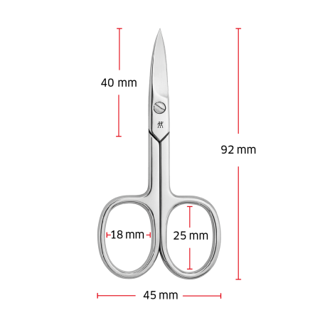 Größenangaben einer ZWILLING Classic Nagelschere. Gesamtlänge beträgt 92mm.