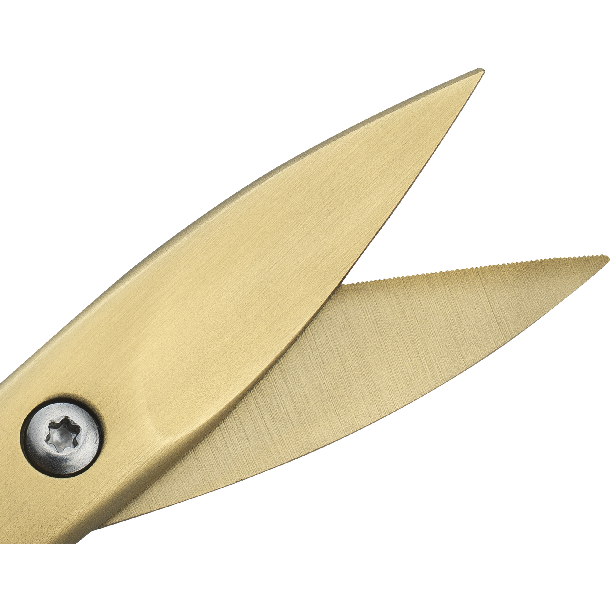 Nahaufnahme der geöffneten Schneide der ZWILLING Premium Nagelschere in Gold aus rostfreiem Edelstahl mit scharfen, präzisen Klingen.
