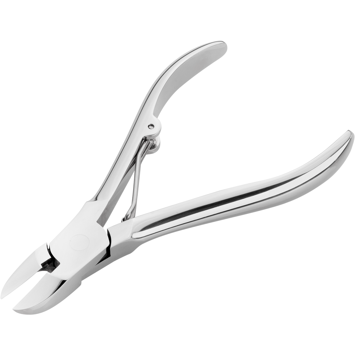 Queransicht einer ZWILLING Classic Nagelzange aus rostfreiem Edelstahl mit besonders scharfen Schneiden mit der Schneide nach vorn.