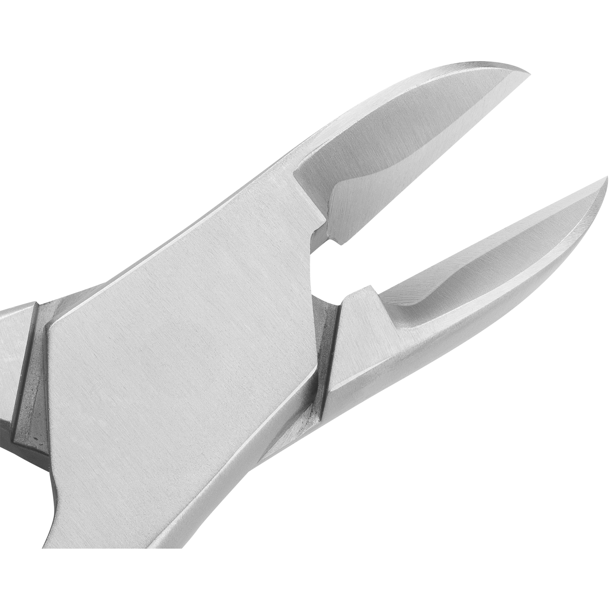 Nahaufnahme der geöffneten Schneide der ZWILLING Premium Nagelzange mit besonders scharfen Schneiden.