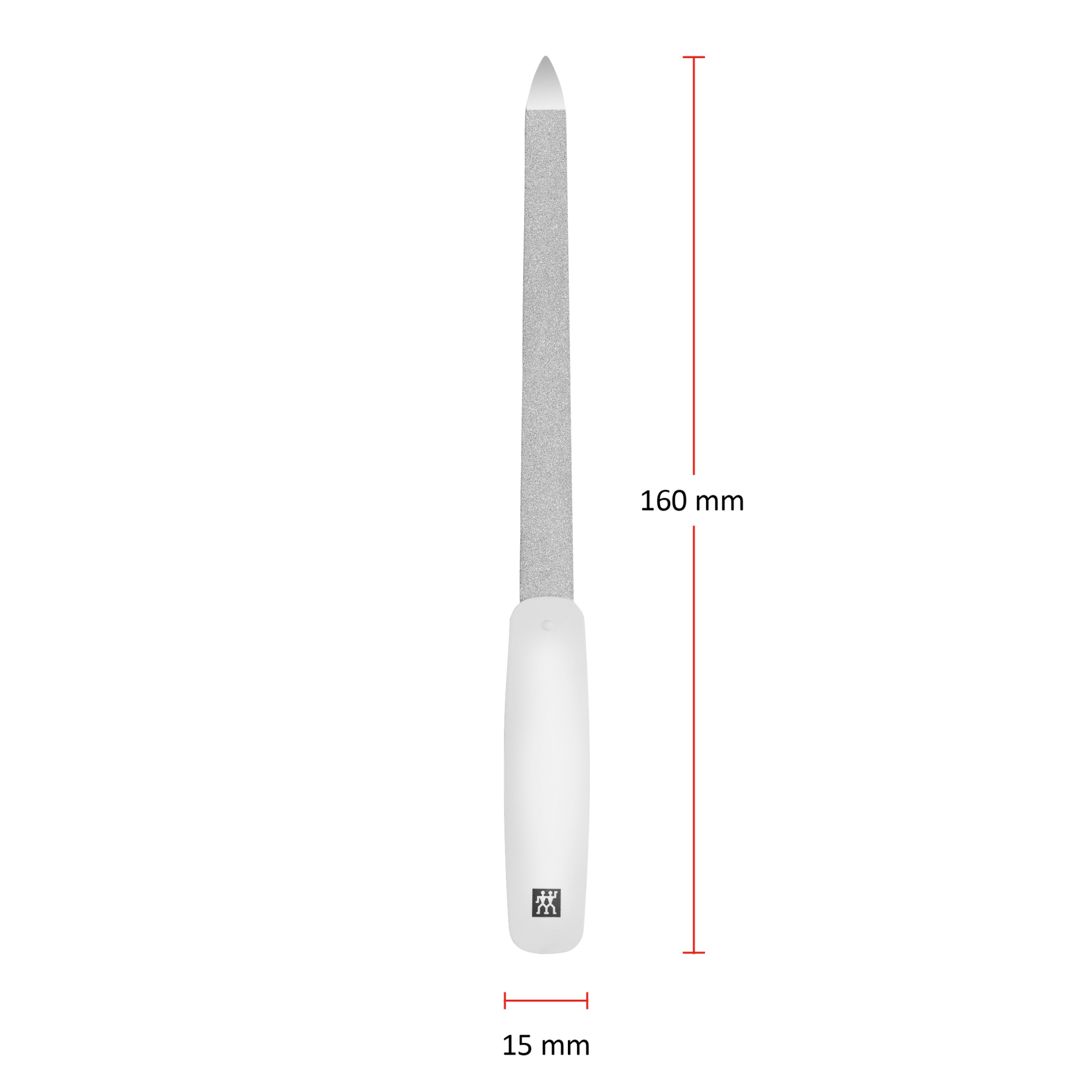 Größenangaben einer ZWILLING Classic Saphir-Nagelfeile. Gesamtlänge beträgt 160mm.