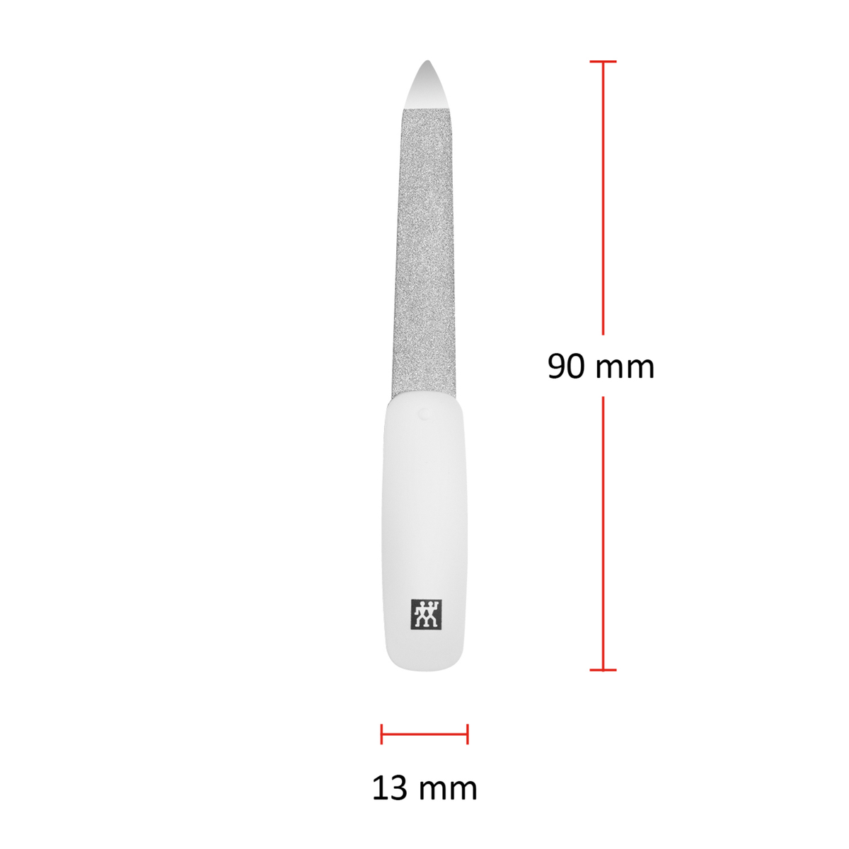 Größenangaben einer ZWILLING Classic Saphir-Nagelfeile. Gesamtlänge beträgt 90mm.